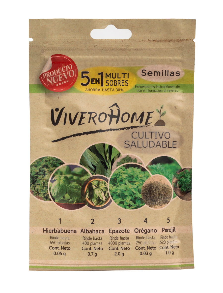 Multisobre 5 en 1 (Hierbabuena, Albahaca, Epazote, Orégano, Perejil)